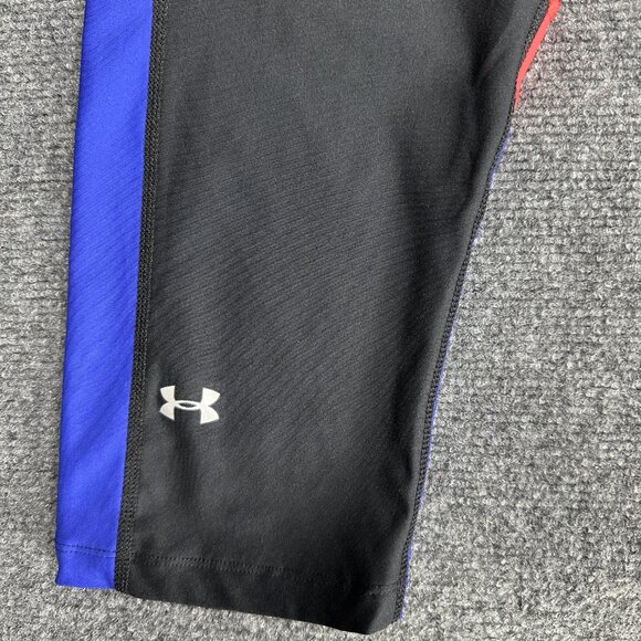 Under Armour Pants Womens Large Compression  Black Blue Heat Gear Crop Pull On - Picture 2 of 5